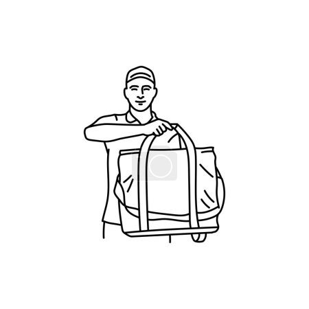 Illustration for Courier with bag black line icon. Pictogram for web page - Royalty Free Image