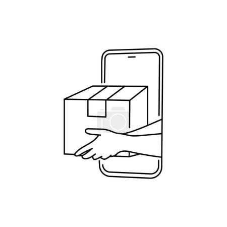 Ilustración de Caja de entrega en línea icono de línea negra. Pictograma para página web - Imagen libre de derechos