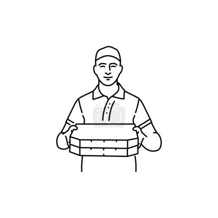 Ilustración de Mensajero con pizza icono de línea negra. Pictograma para página web - Imagen libre de derechos
