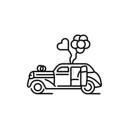 Illustration for Wedding car with balls black line icon. - Royalty Free Image