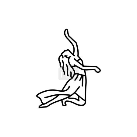 Téléchargez les illustrations : Femme dansant ligne noire icône. Méditation du mouvement. - en licence libre de droit