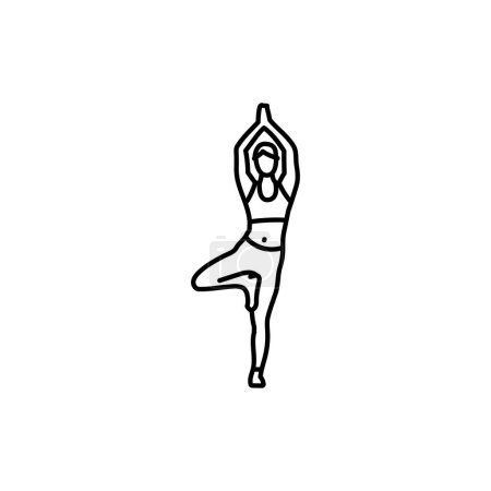 Illustration for Woman standing in Vrksasana Posture, Tree Pose black line icon. - Royalty Free Image