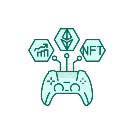 Téléchargez les illustrations : GameFi technology color line icon. Blockchain technology in digital crypto art. - en licence libre de droit