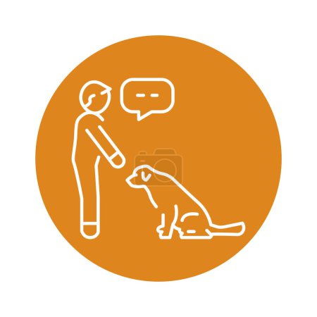 Ilustración de Cute character commands golden retriever color line icon. Dog training. - Imagen libre de derechos