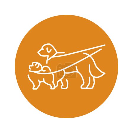 Ilustración de Walk with pets golden retriever and spitz color line icon. Dog training. - Imagen libre de derechos