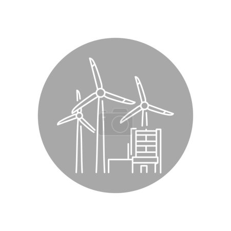 Illustration for Wind turbines factory  color line icon.  Renewable energy sources. - Royalty Free Image