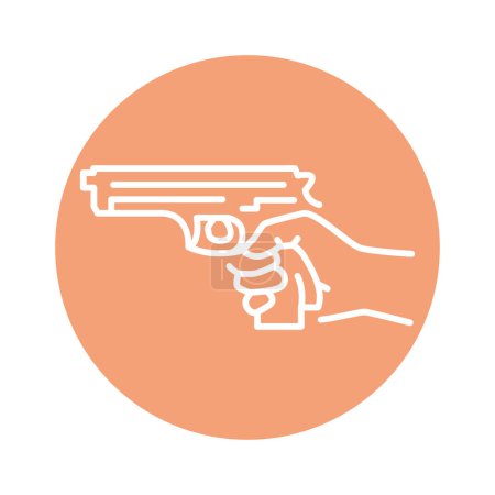 Téléchargez les illustrations : Main tenant l'icône de ligne de couleur pistolet. Pictogramme pour page web - en licence libre de droit