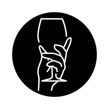 Téléchargez les illustrations : Main tenant verre de vin icône de ligne de couleur. Pictogramme pour page web - en licence libre de droit