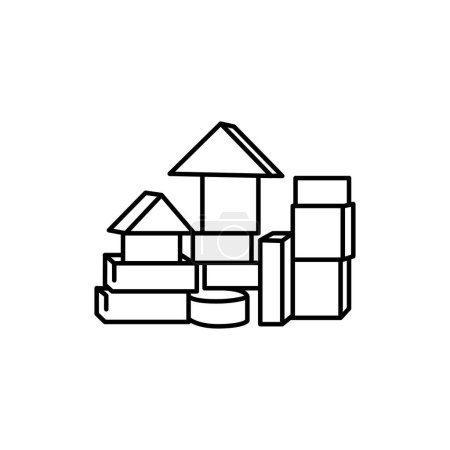 Illustration for Wooden building blocks black line icon. - Royalty Free Image
