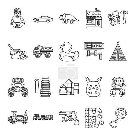 Illustration for Child toys black line icons set. - Royalty Free Image