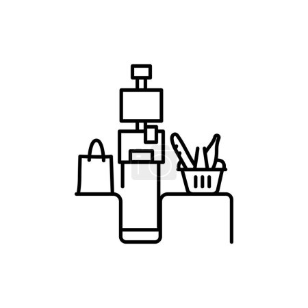 Ilustración de Cajero de autoservicio o terminal icono de línea negra. Pictograma para página web - Imagen libre de derechos