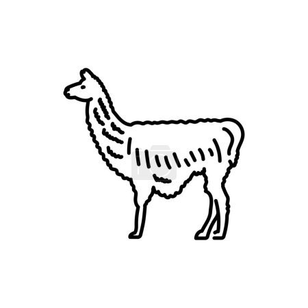 Téléchargez les illustrations : Icône de ligne noire Lama. Animaux de ferme. - en licence libre de droit