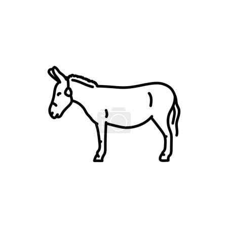 Téléchargez les illustrations : Icône de ligne noire âne. Animaux de ferme. - en licence libre de droit