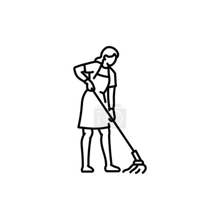 Ilustración de Mujer de limpieza con un icono de línea negra fregona. - Imagen libre de derechos