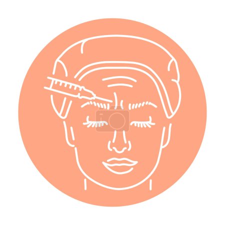 Ilustración de Terapia de arrugas botulínicas entre las cejas ilustración de la línea de color. Inyección hialurónica. - Imagen libre de derechos