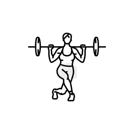 Illustration for Girl doing squats with barbell black line icon. - Royalty Free Image