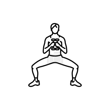 Illustration for Girl doing squats with dumbbells black line icon. - Royalty Free Image