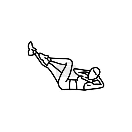 Illustration for Woman doing Bicycles black line icon. Cross body crunches exercise. - Royalty Free Image