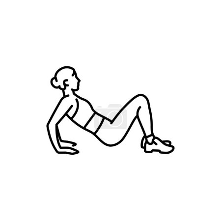 Illustration for Woman doing reverse push ups  black line icon. - Royalty Free Image