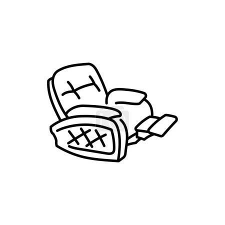 Téléchargez les illustrations : Chaise pliante en cuir souple icône ligne noire. - en licence libre de droit