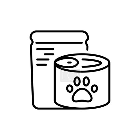Téléchargez les illustrations : Ensemble d'icônes de ligne noire d'emballage d'aliments pour animaux. - en licence libre de droit