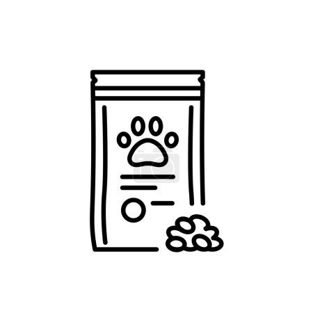 Téléchargez les illustrations : Ensemble d'icônes de ligne noire d'emballage d'aliments pour animaux. - en licence libre de droit