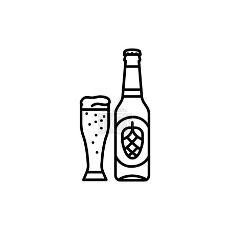 Téléchargez les illustrations : Bouteille de bière et tasse icône ligne noire. - en licence libre de droit