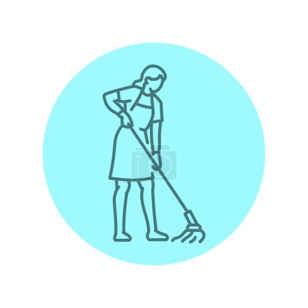 Téléchargez les illustrations : Femme de nettoyage avec une icône de ligne noire de serpillière. - en licence libre de droit