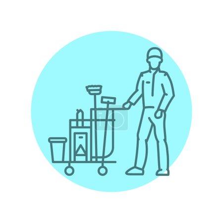 Illustration for Janitor black line icon. Cleaning company - Royalty Free Image
