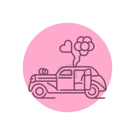 Illustration for Wedding car with balls black line icon. - Royalty Free Image