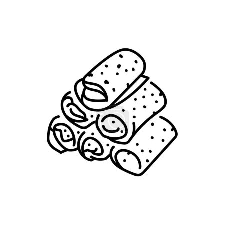 Illustration for Stuffed rolled pancakes black line icon. - Royalty Free Image