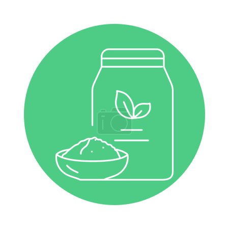 Téléchargez les illustrations : Farine de soja dans un emballage icône de ligne noire. Produit végétalien biologique - en licence libre de droit