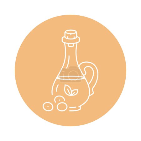 Illustration for Soy oil in glass bottle black line icon. Vegetarian organic ingredient - Royalty Free Image