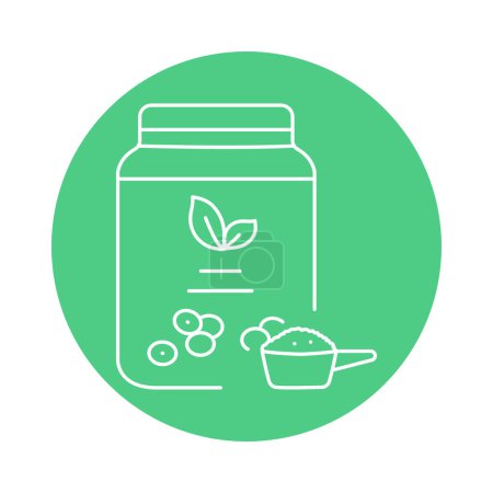 Téléchargez les illustrations : Protéines de soja dans un pot icône de ligne noire. Produit végétalien biologique - en licence libre de droit