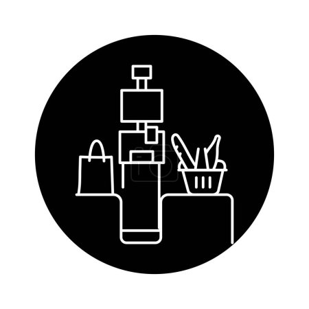 Ilustración de Cajero de autoservicio o terminal icono de línea negra. Pictograma para página web - Imagen libre de derechos