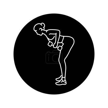 Illustration for Girl does exercises with dumbbell  for triceps black line icon. - Royalty Free Image