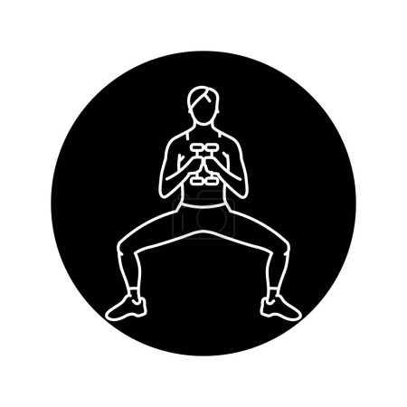 Téléchargez les illustrations : Fille faire squats avec haltères ligne noire icône. - en licence libre de droit