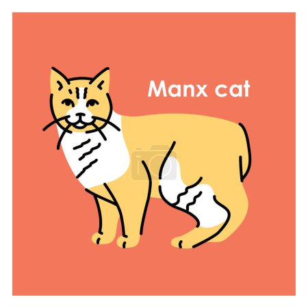 Illustration for Manx cat black line icon. Farm animals. - Royalty Free Image