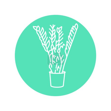 Illustration for Zamioculcas houseplant black line icon. Indoor decorative plant. - Royalty Free Image