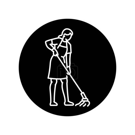Illustration for Cleaning woman with a mop black line icon. - Royalty Free Image