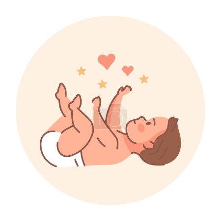 Téléchargez les illustrations : Le bébé repose sur une icône de ligne noire. Développement des tout-petits. - en licence libre de droit