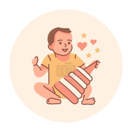 Illustration for The child is sitting and playing with toy black line icon.  Toddler development. - Royalty Free Image
