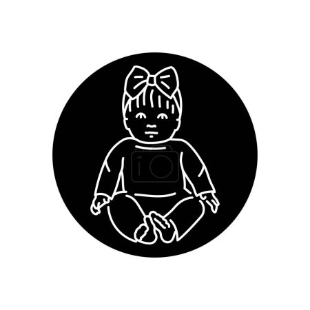 Téléchargez les illustrations : Poupée jouet enfant ligne noire icône. - en licence libre de droit