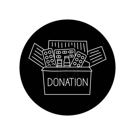 Téléchargez les illustrations : Boîte de don avec l'icône de ligne noire de drogues. Pictogramme pour page web - en licence libre de droit