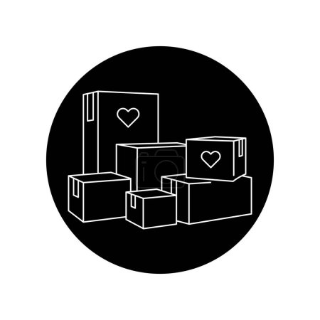 Ilustración de Cajas de donación icono de línea negra. Pictograma para página web - Imagen libre de derechos