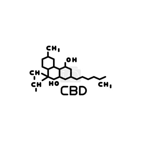 Téléchargez les illustrations : CBD hemp drug molecule black line icon. Cannabidiol. - en licence libre de droit
