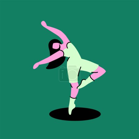 Téléchargez les illustrations : Femme dansant le jazz moderne icône de ligne de couleur. Danse contemporaine. - en licence libre de droit