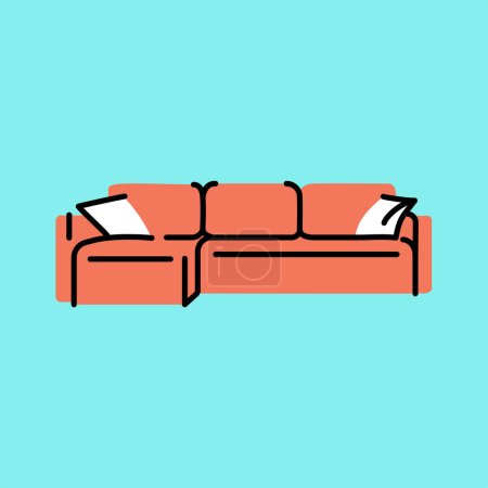 Ilustración de Esquina plegable sofá negro línea icono. - Imagen libre de derechos