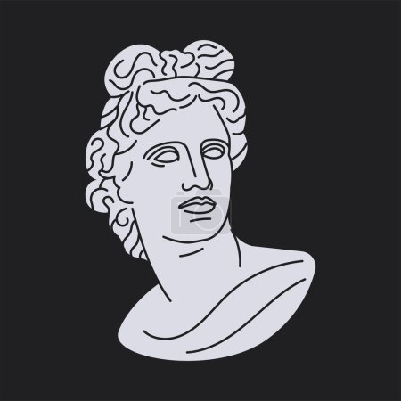 Téléchargez les illustrations : Statue d'Apollon concept noir. Ancien dieu grec isolé sur fond noir. Illustration numérique pour page web, application mobile, promo. - en licence libre de droit