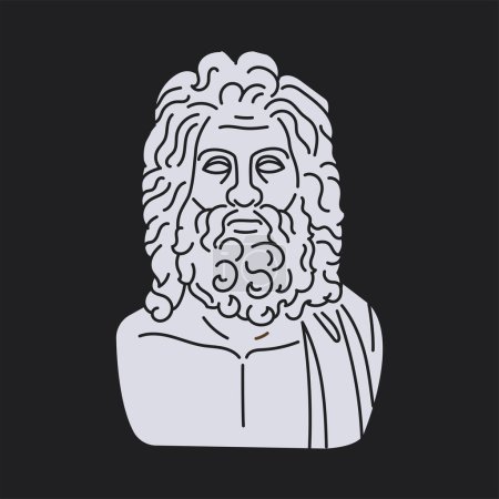 Ilustración de Estatua de Zeus concepto negro. Antiguo dios griego aislado sobre fondo negro. Ilustración digital para página web, aplicación móvil, promo. - Imagen libre de derechos
